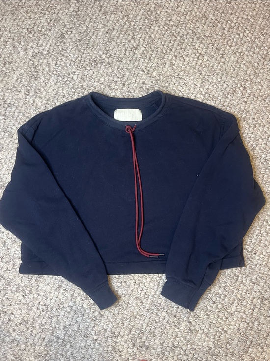 Roucha Tops - Women's Roucha Navy Cropped Sweatshirt with Burgundy Drawcord- Small